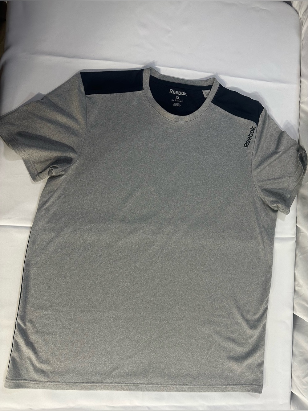 Reebok Grey Short Sleeve Athletic Tee with Black Shoulder Panels